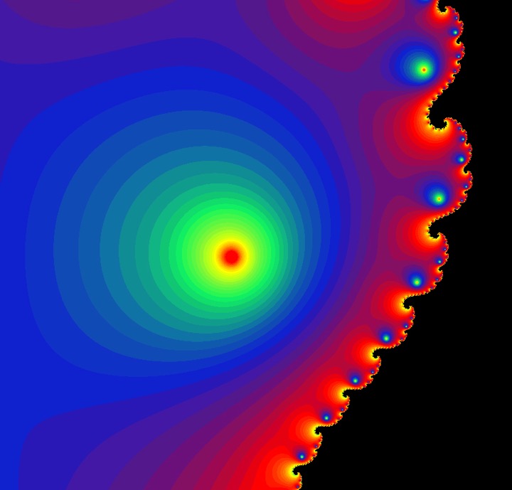 Basin of attraction of ((3+2i)/4)z+z^2: detail